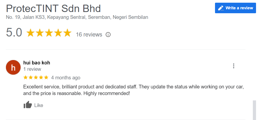 Customer Review - Excellent service, brilliant product and dedicated staff. They update the status while working on your car, and the price is reasonable. Highly recommended!